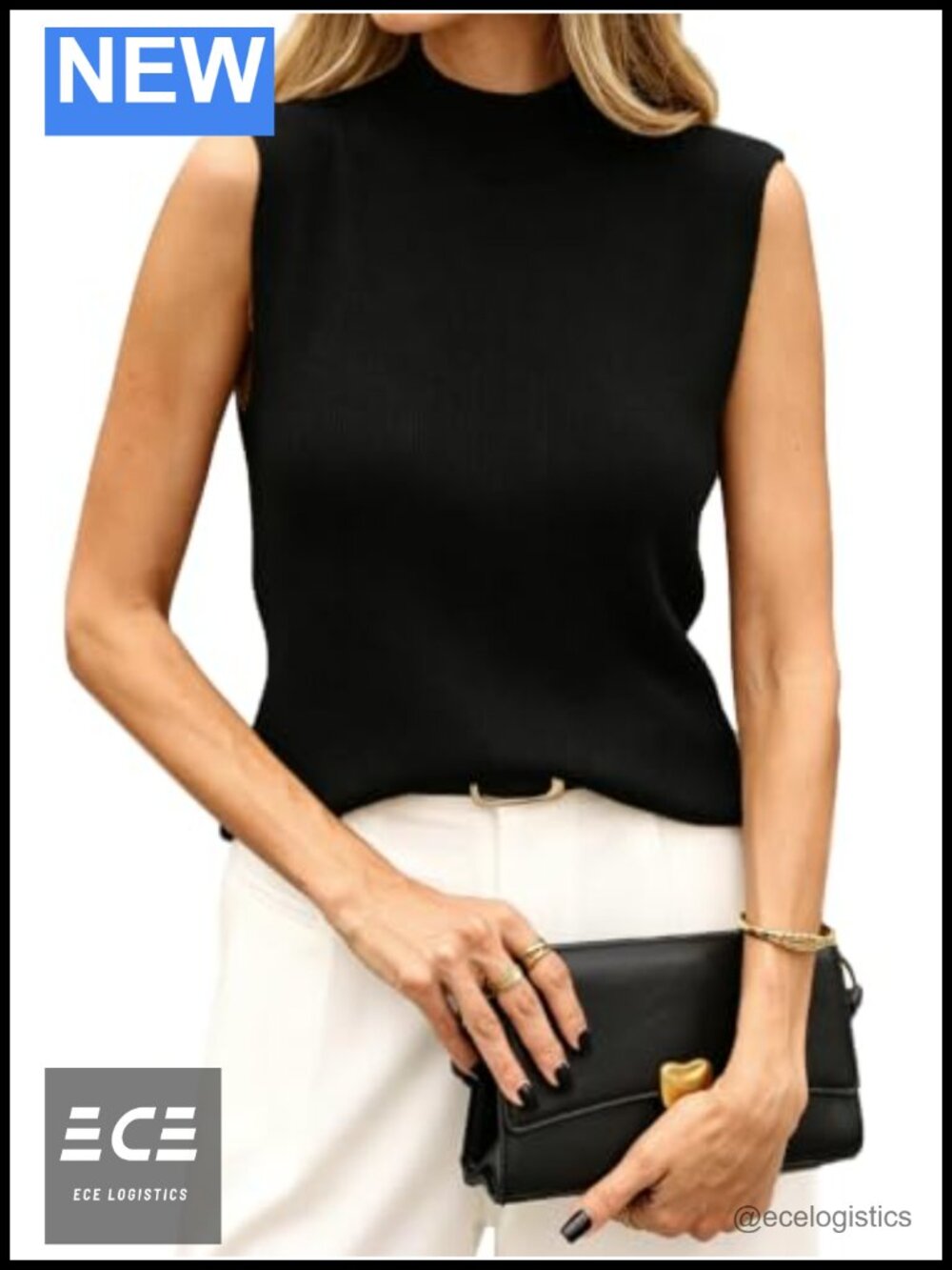 Merino Wool Blend Sleeveless Mock Turtleneck Ribbed Knit Sweater Vest